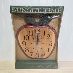 Sunset Time Apple Shaped Clock Wall Clock Wood New in Box Plastic